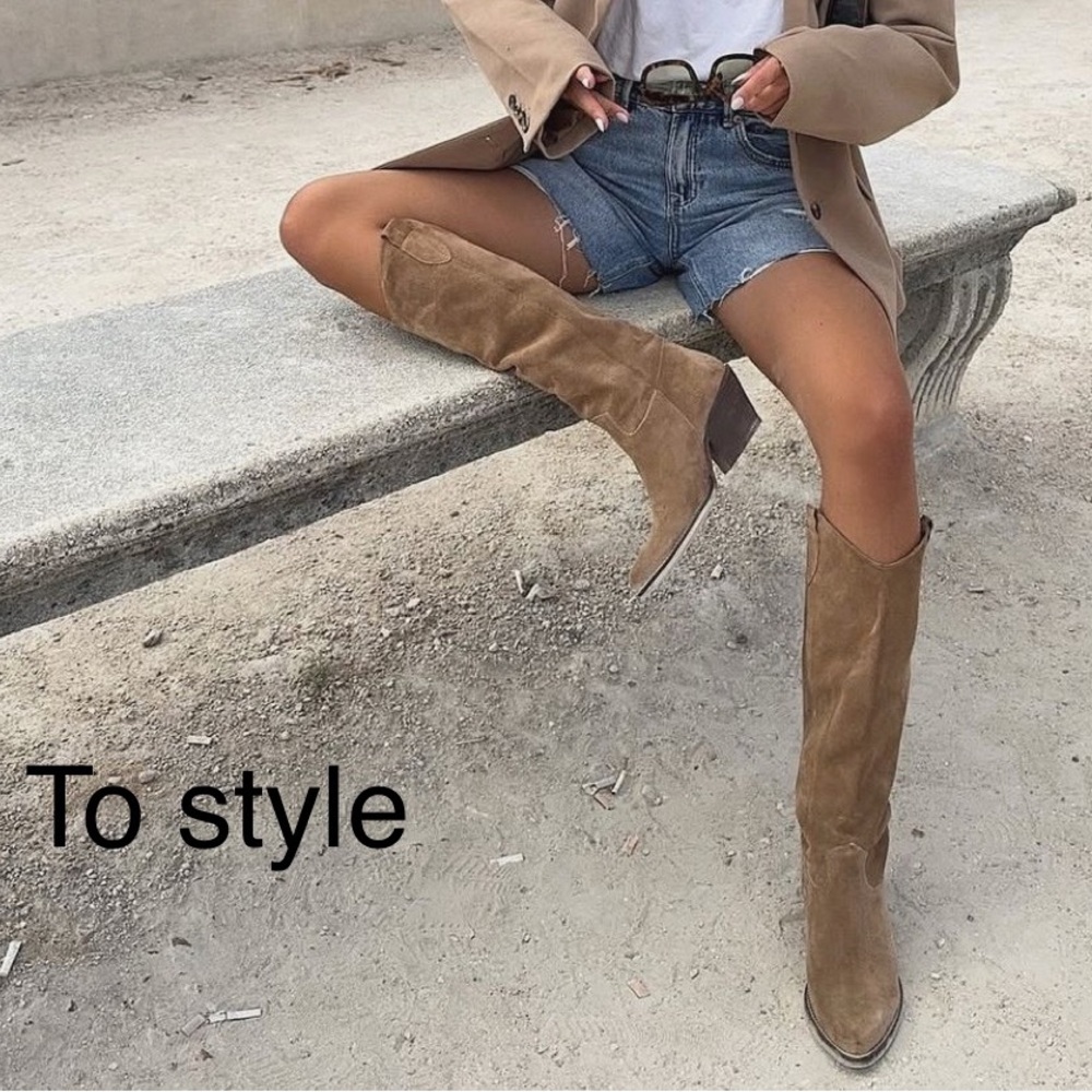 Zara Tan Knee-High Boots